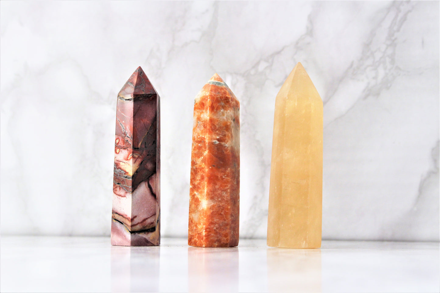 Mookaite / Sunstone / Honey Calcite Point Towers Obelisk Healing Crystals