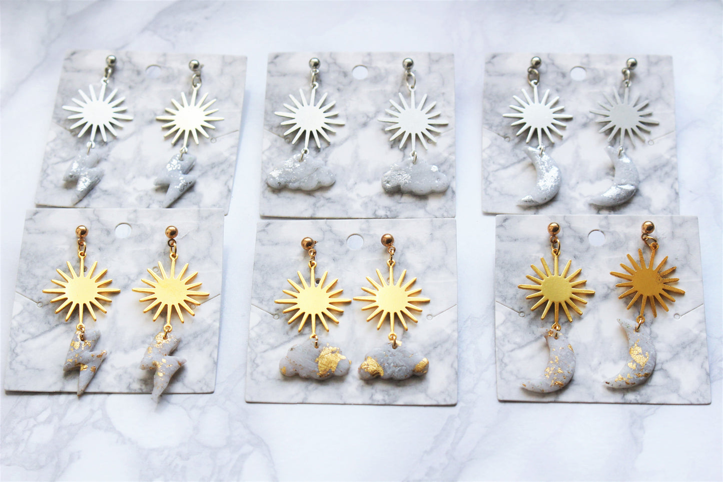 Gold Sun Cloud Charm Earrings