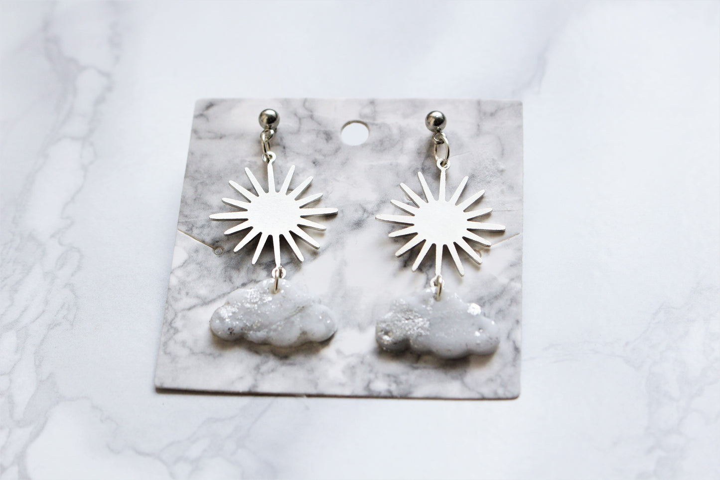 Silver Star Cloud Charm Earrings