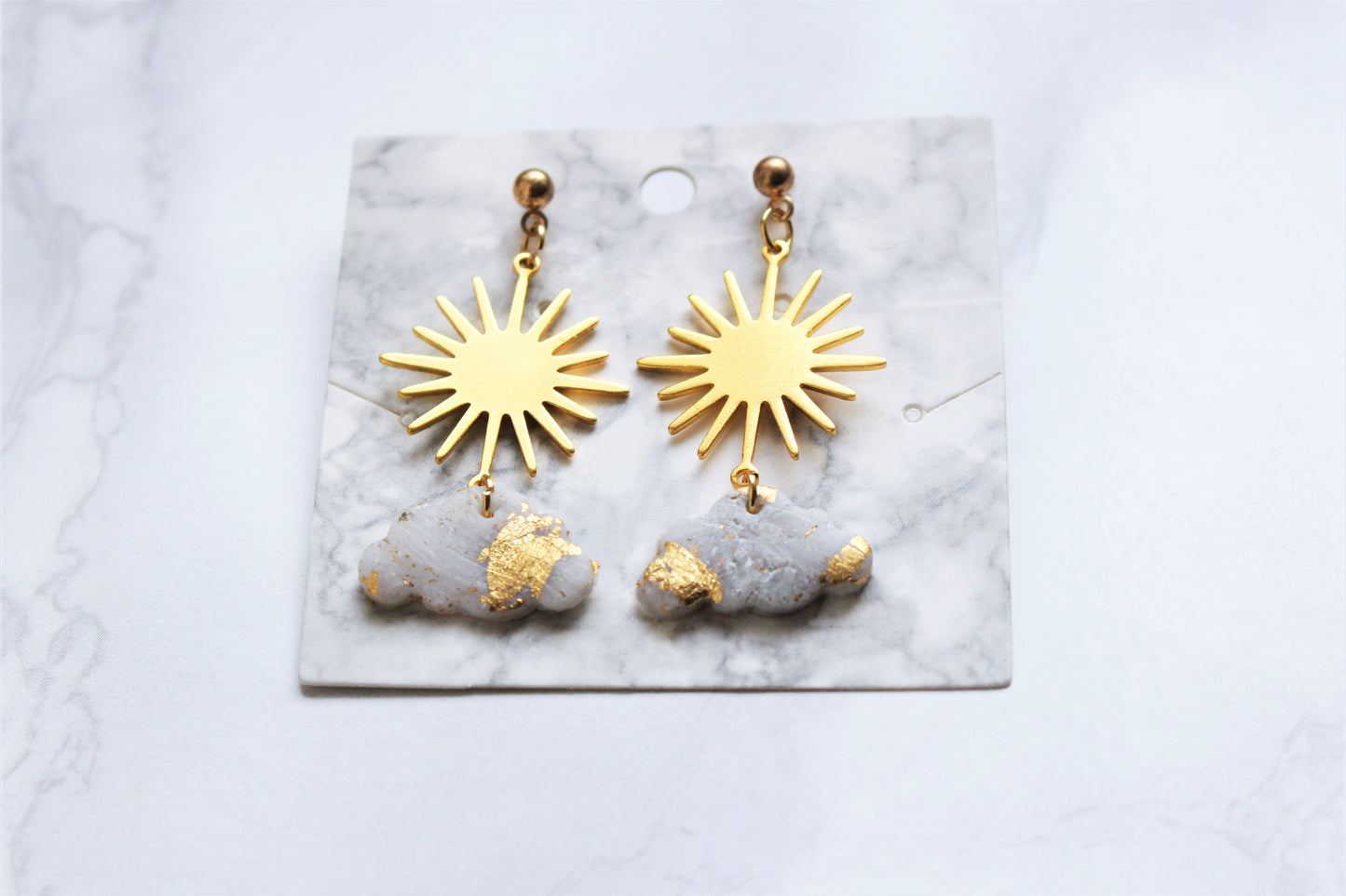 Gold Sun Cloud Charm Earrings