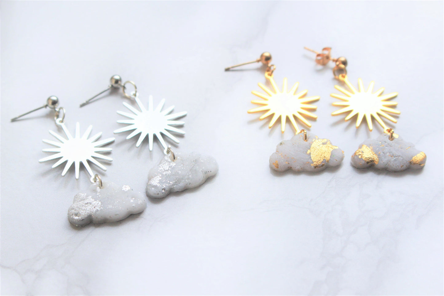 Gold Sun Cloud Charm Earrings