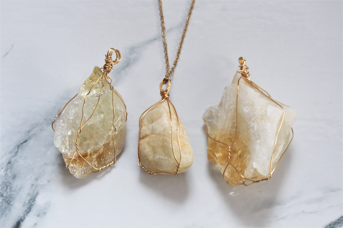 Natural Raw Crystal Rock Necklace Wire Wrapped Gold Jewellery Rose Clear Quartz Green Fluorite Calcite Gift For Her Him Wife Girlfriend UK