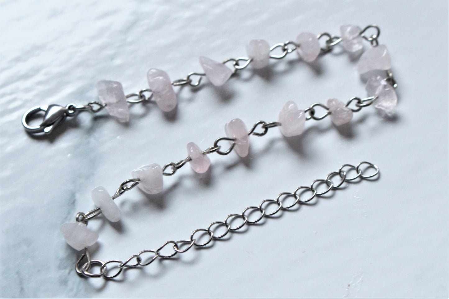 Rose Quartz Bracelet OR Anklet Silver Wire Crystal Chip