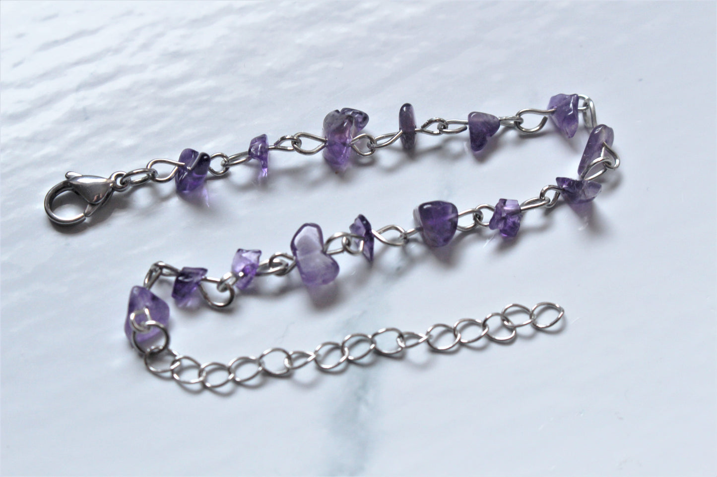 Amethyst Bracelet OR Anklet Silver Wire Crystal Chip
