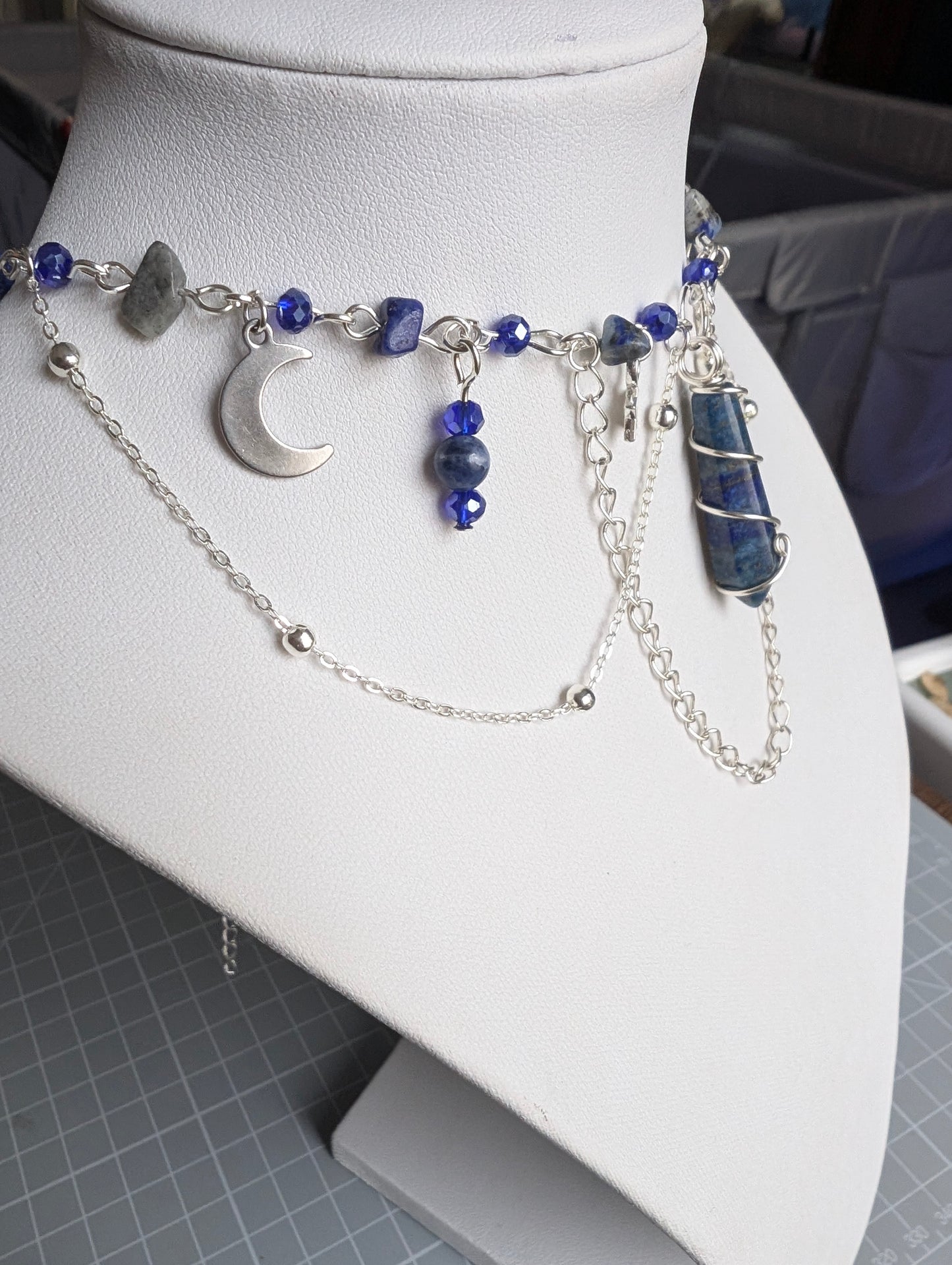 Sodalite Layered Celestial Necklace - Silver