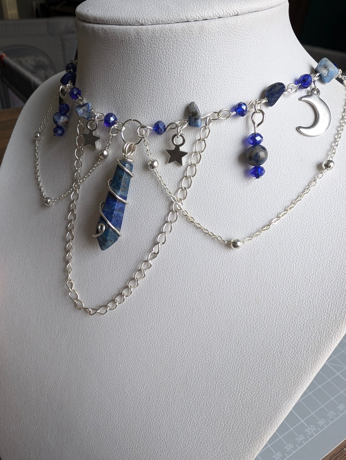 Sodalite Layered Celestial Necklace - Silver