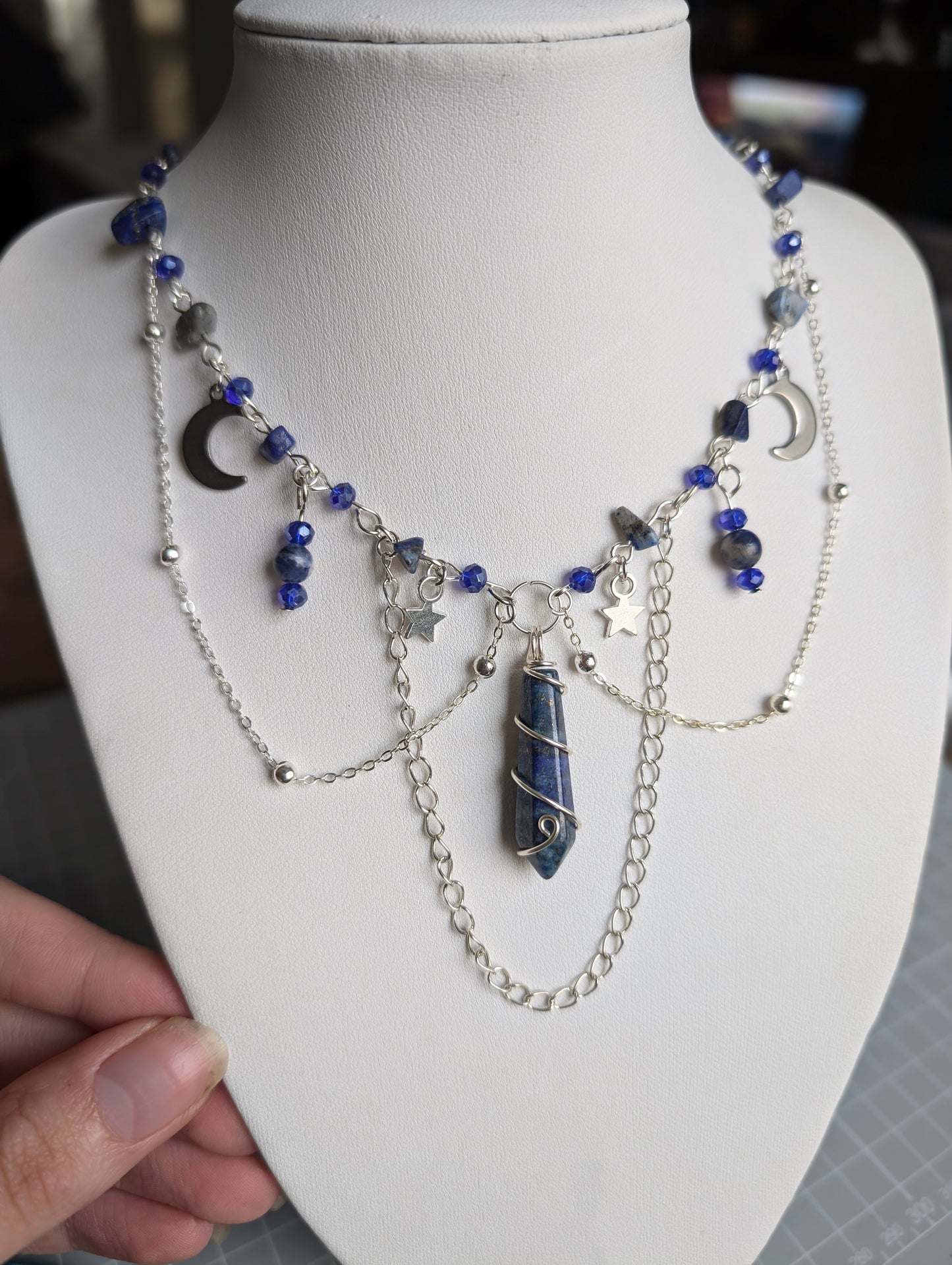 Sodalite Layered Celestial Necklace - Silver