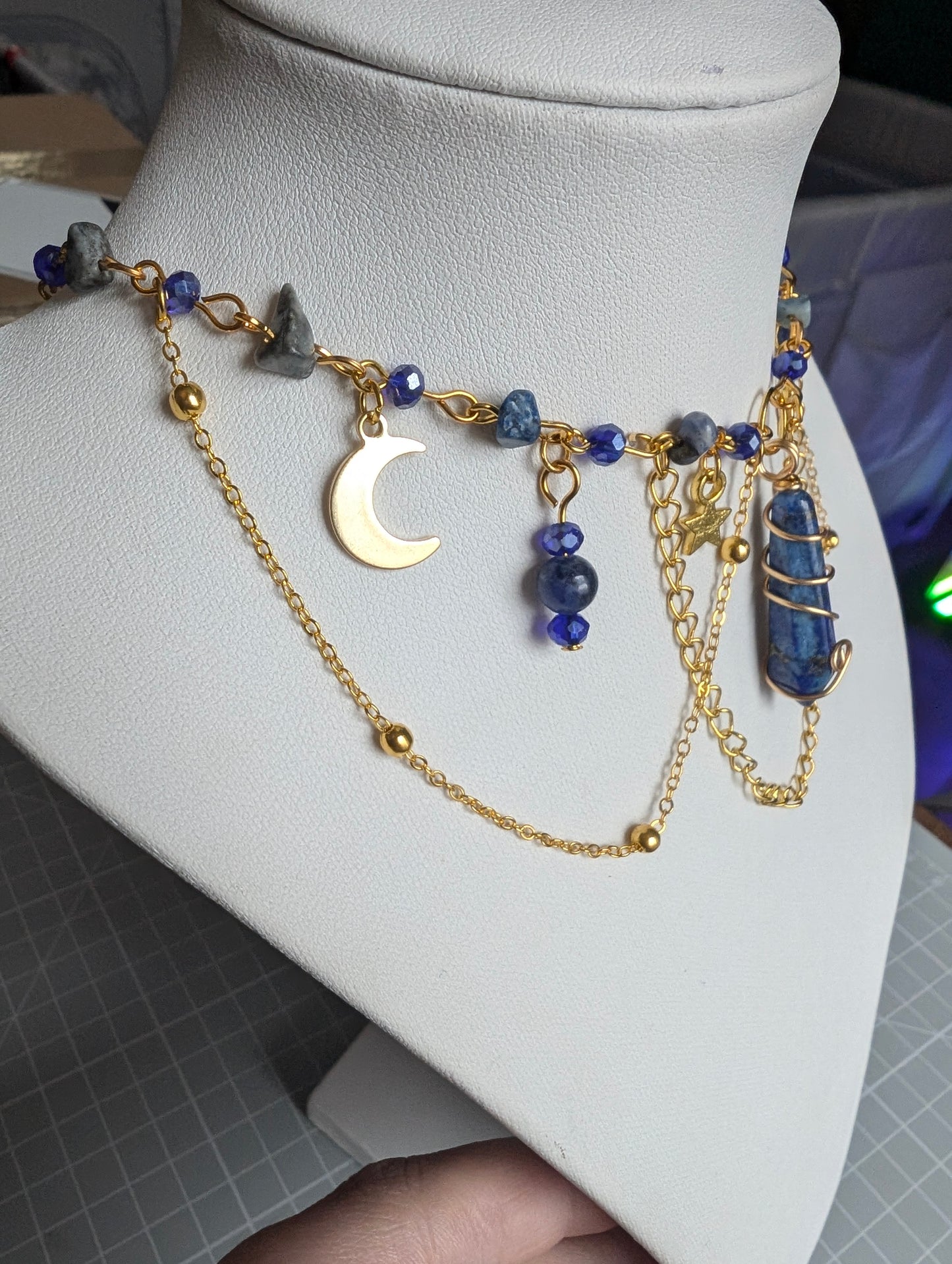 Sodalite Layered Celestial Necklace - Gold