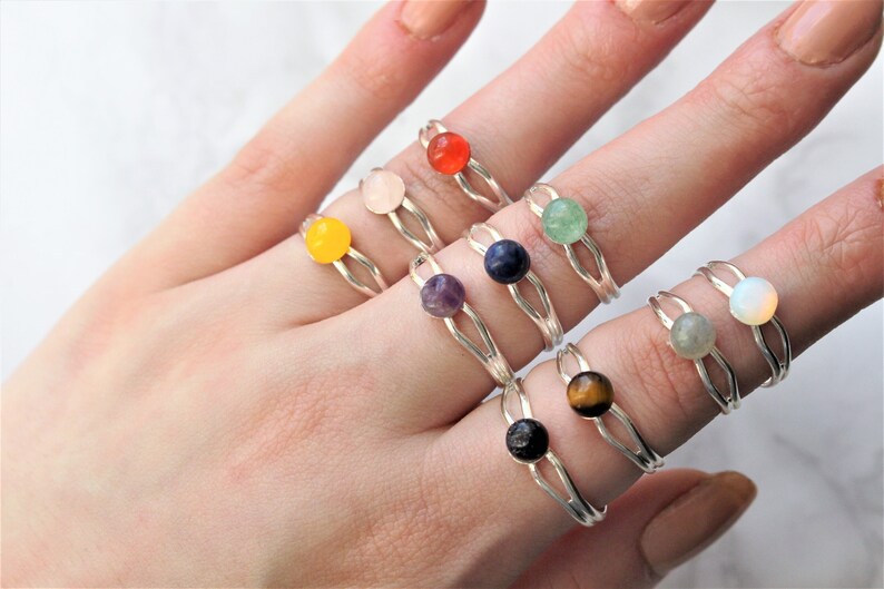 Gemstone Crystal Ring - Dainty Band