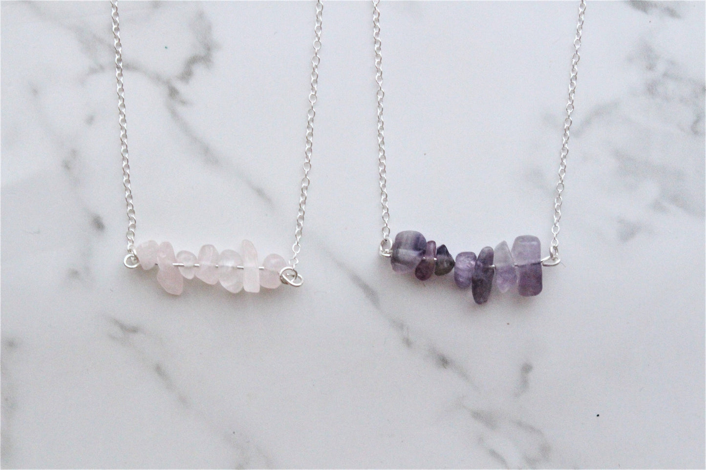 Rose Quartz / Amethyst Crystal Chip Necklace