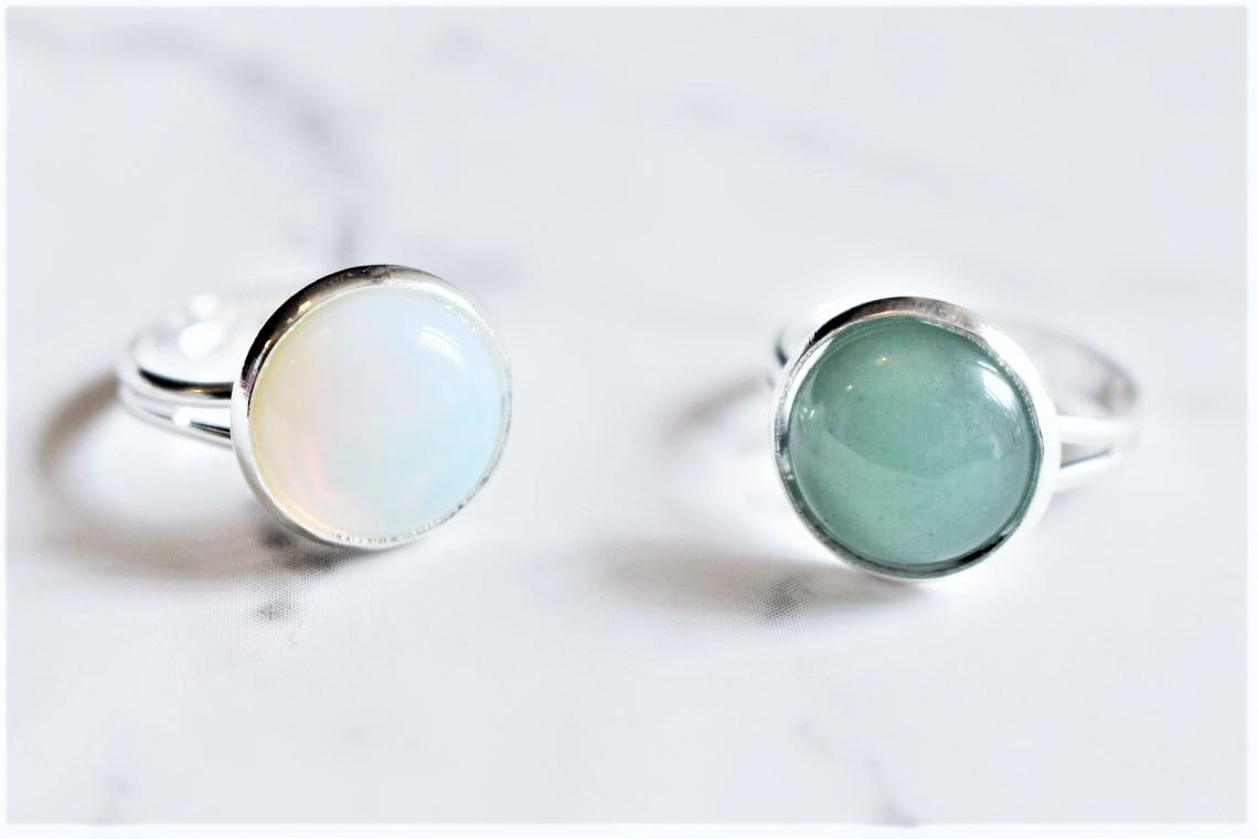 Opalite/Green Aventurine Adjustable Crystal Ring