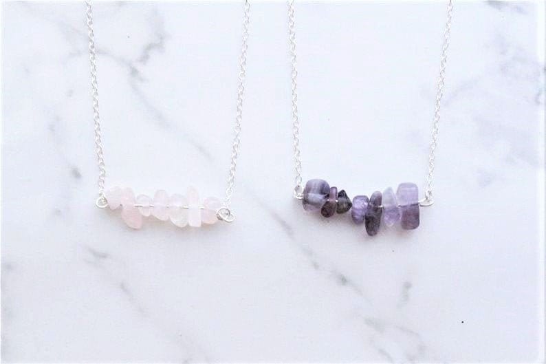 Rose Quartz / Amethyst Crystal Chip Necklace