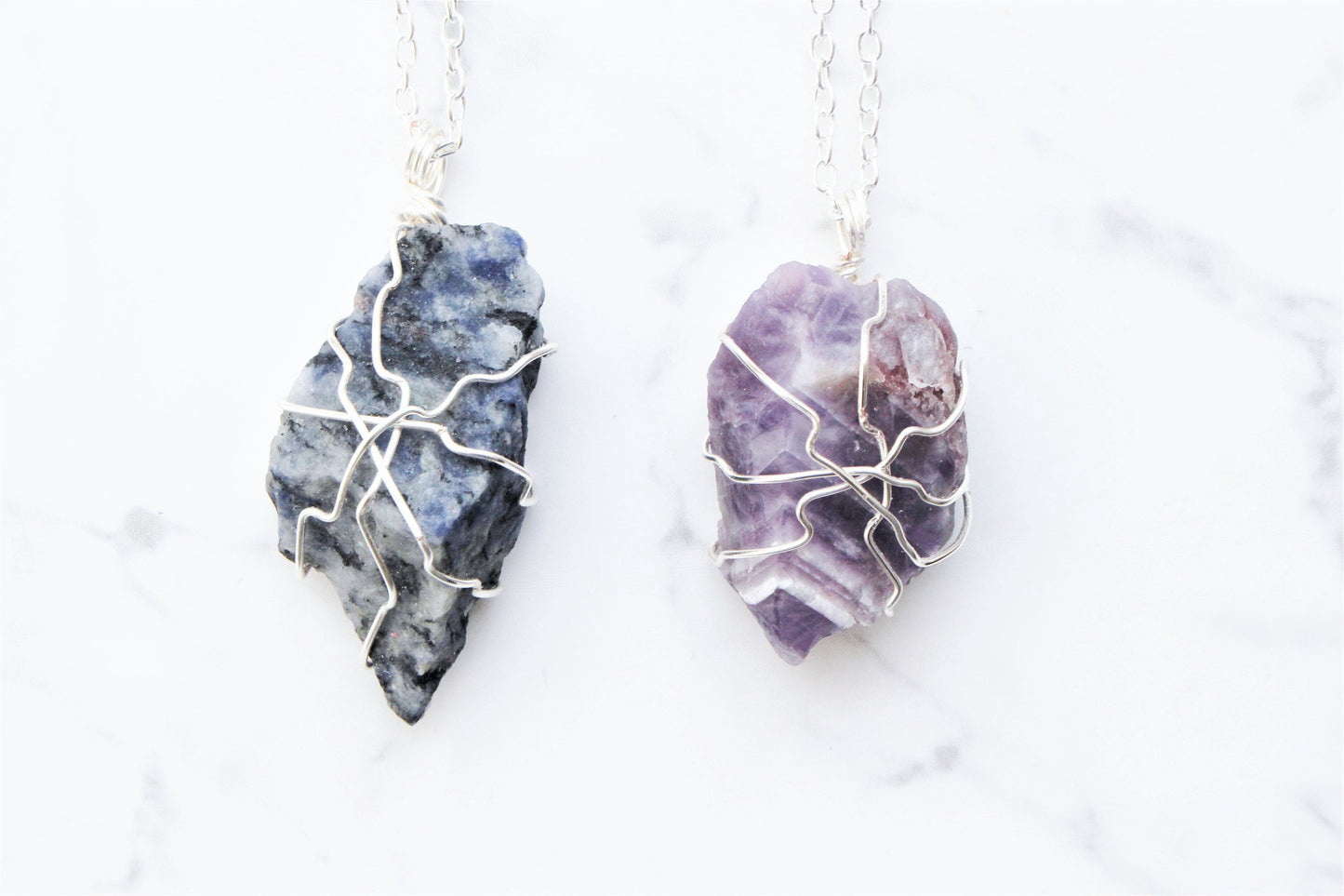 Blue Jasper / Amethyst Raw Rock Crystal Necklace