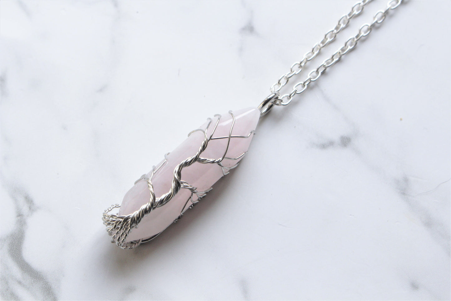 Opal / Rose Quartz Wire Wrap Tree Pendant Necklace