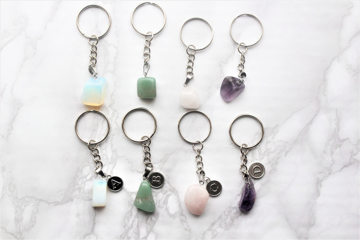 Opal / Green Aventurine / Rose Quartz / Amethyst Keyring Personalised Initial Crystal Keychain