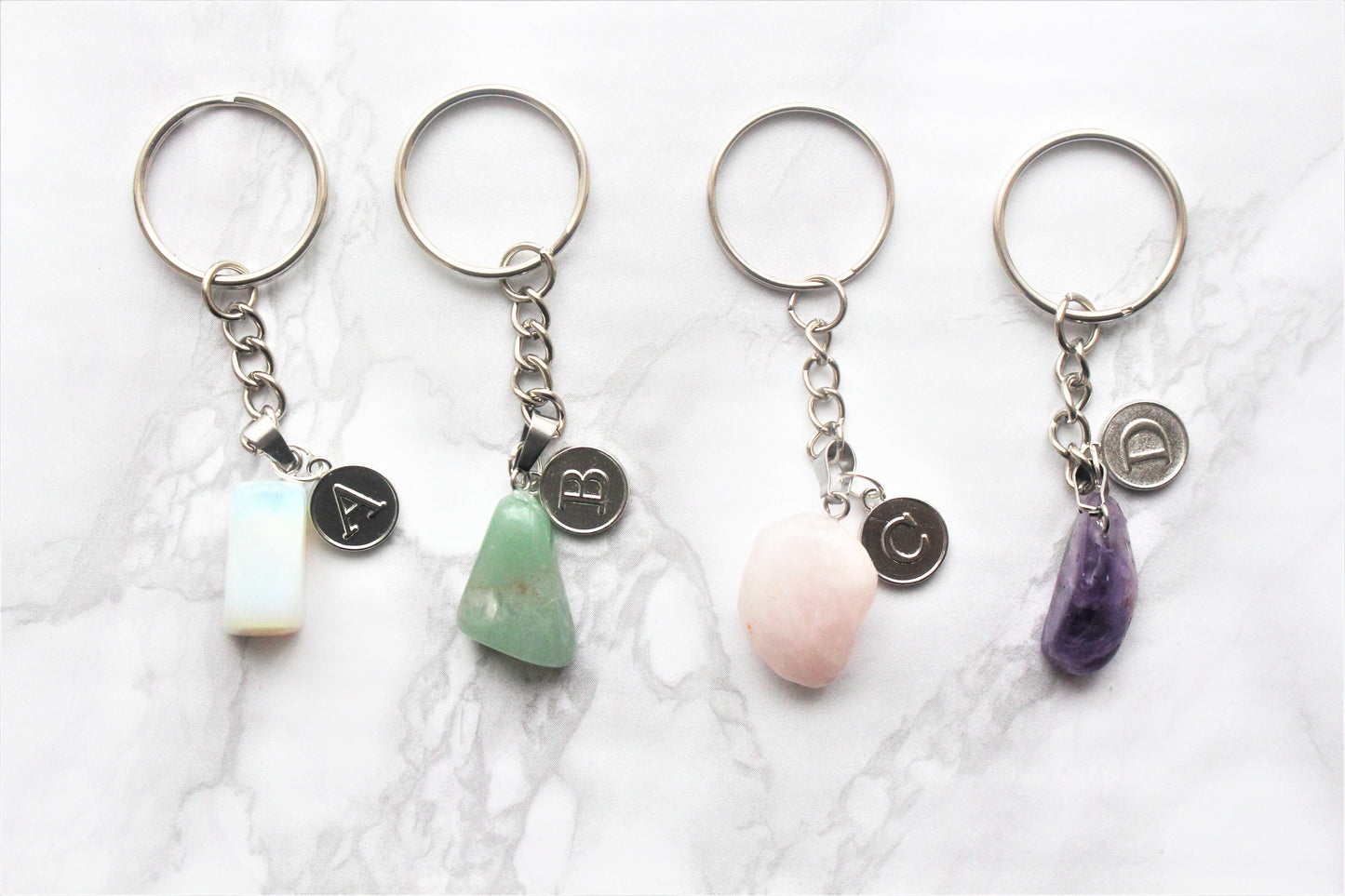 Opal / Green Aventurine / Rose Quartz / Amethyst Keyring Personalised Initial Crystal Keychain