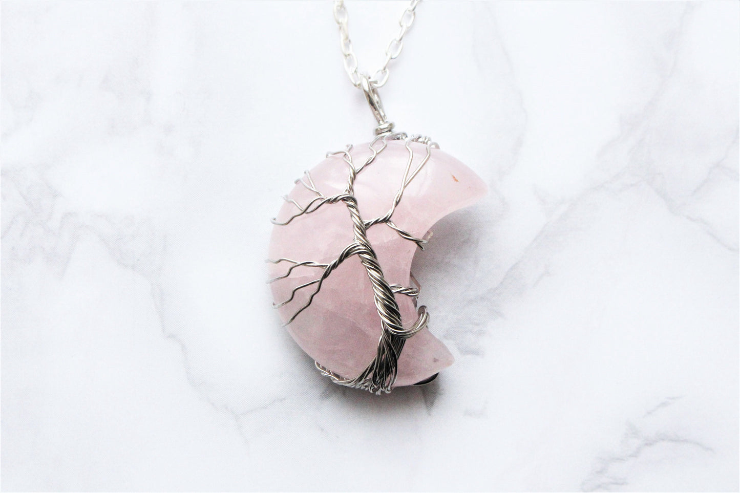 Rose Quartz / Amethyst Wire Wrapped Moon Crystal Necklace