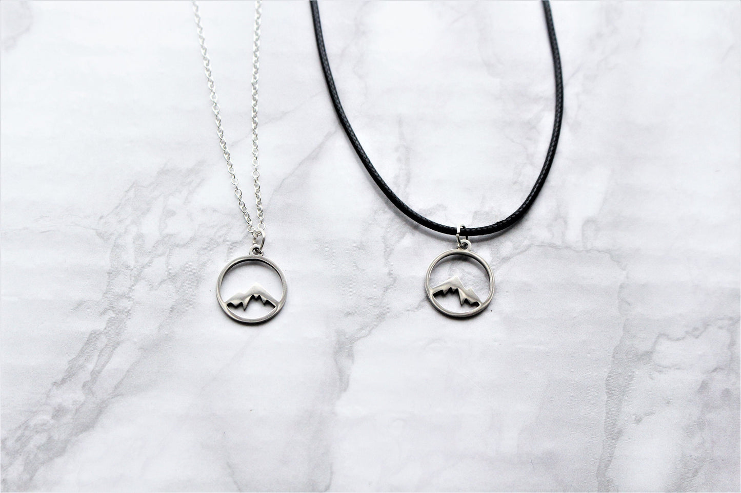 Mountain Sterling Silver Black Waxed Cord Necklace
