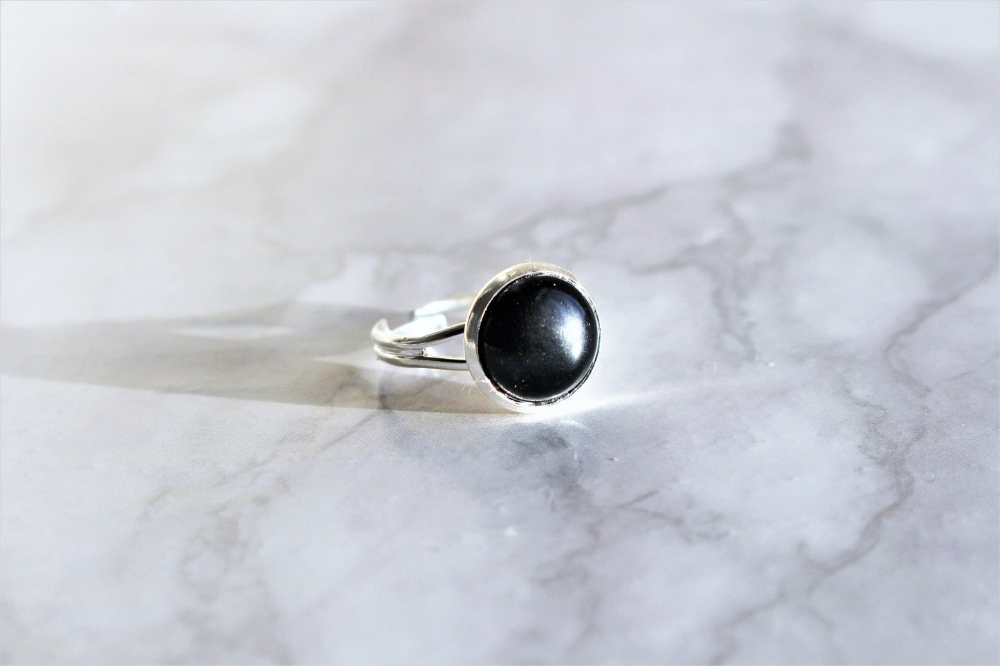 Clear Quartz / Black Obsidian Adjustable Crystal Ring