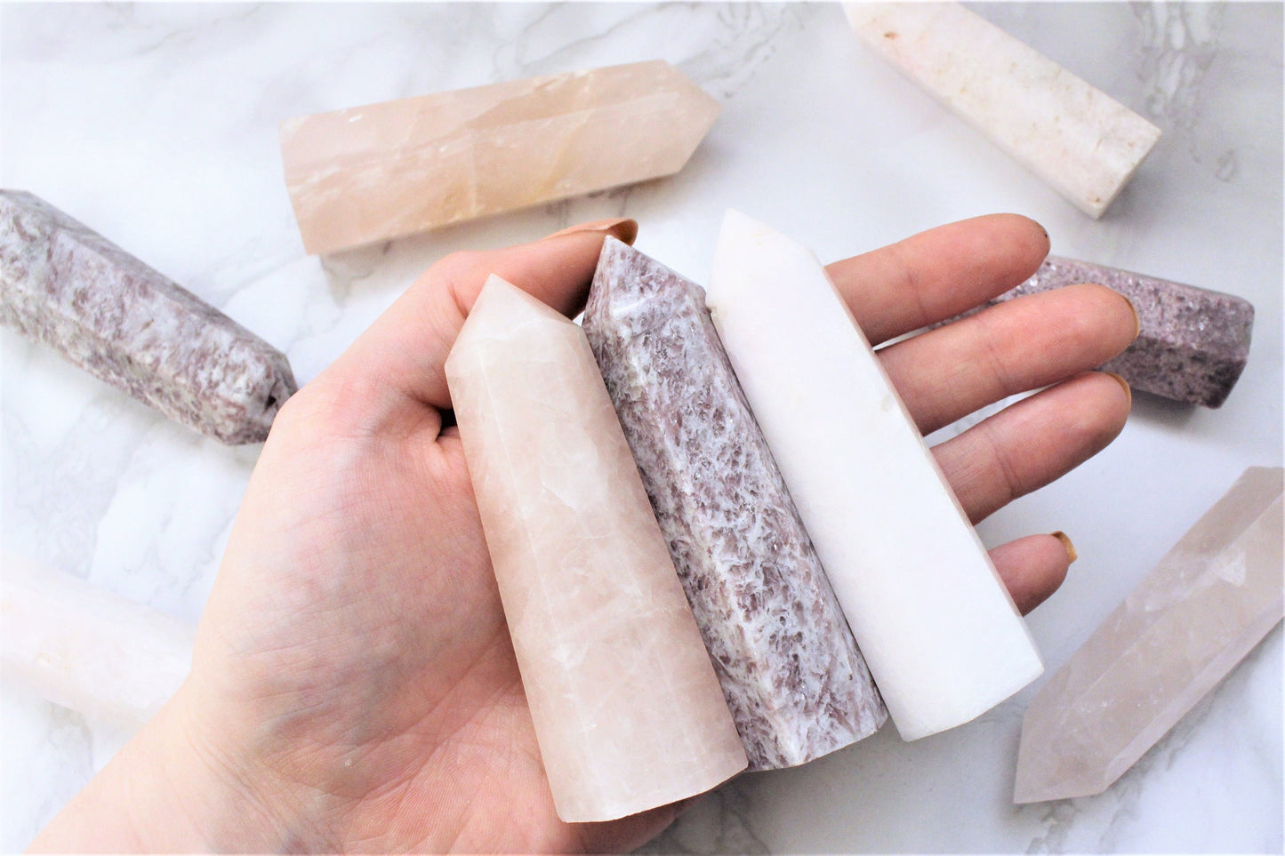Rose Quartz / Lepidolite / Pink Aragonite Point Towers Obelisk Crystals