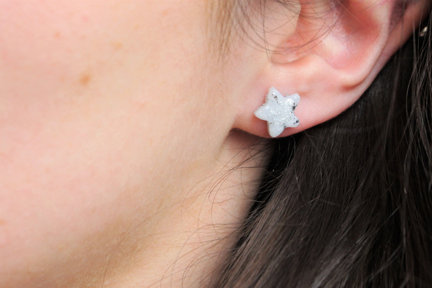 Star Triangle Flower Stud Earrings Sterling Silver Sun Charm Polymer Clay White Silver Gold Flake Jewellery Celestial Gift for Her UK