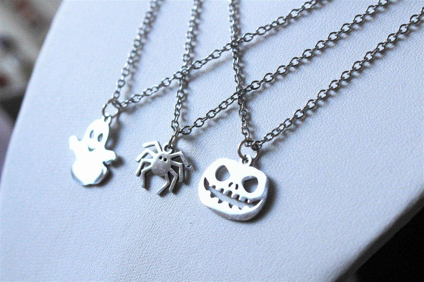 Halloween Necklaces Pumpkin Spider Ghost Spooky Sterling Silver Laser Cut