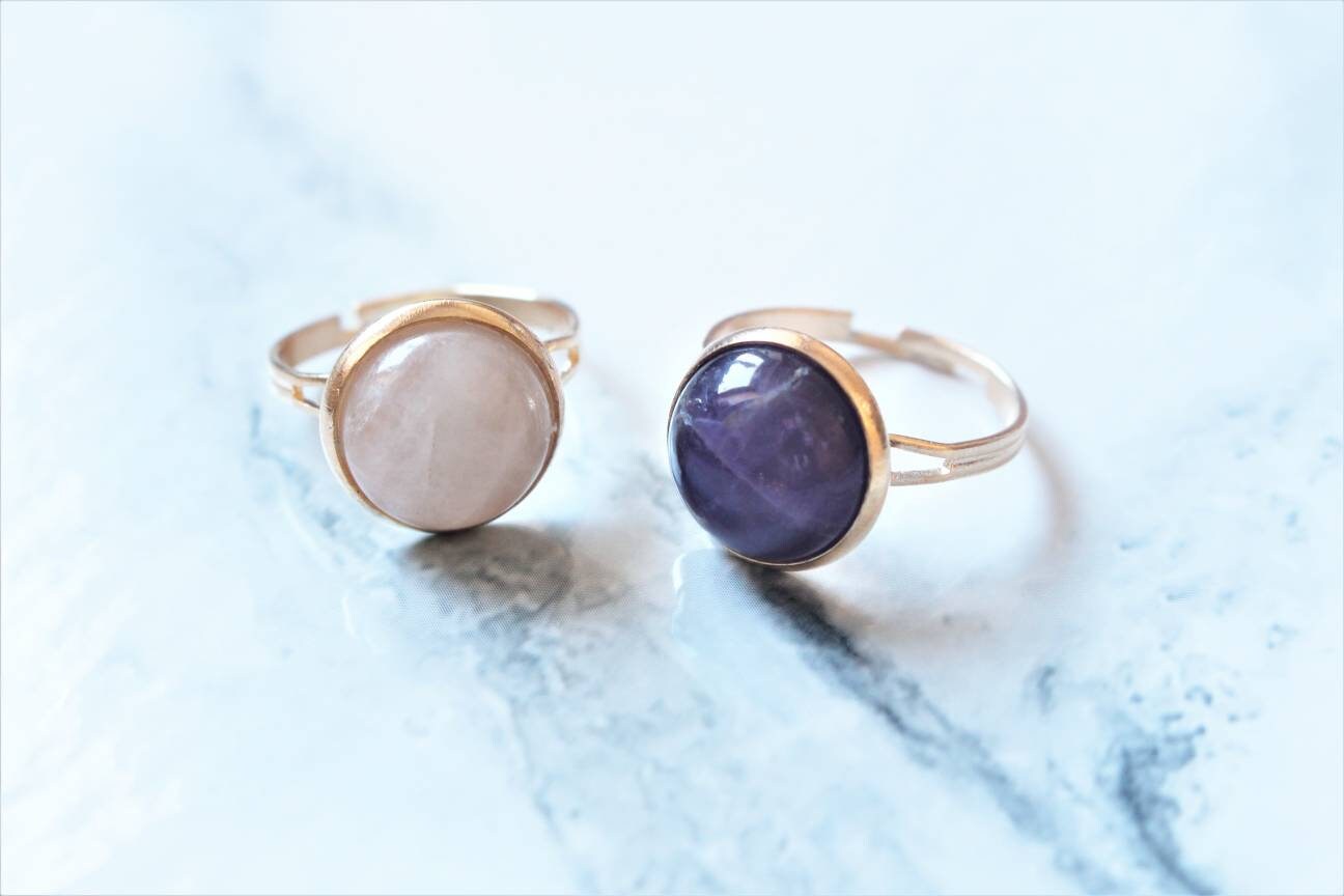 Rose Quartz/Amethyst Adjustable Crystal Ring