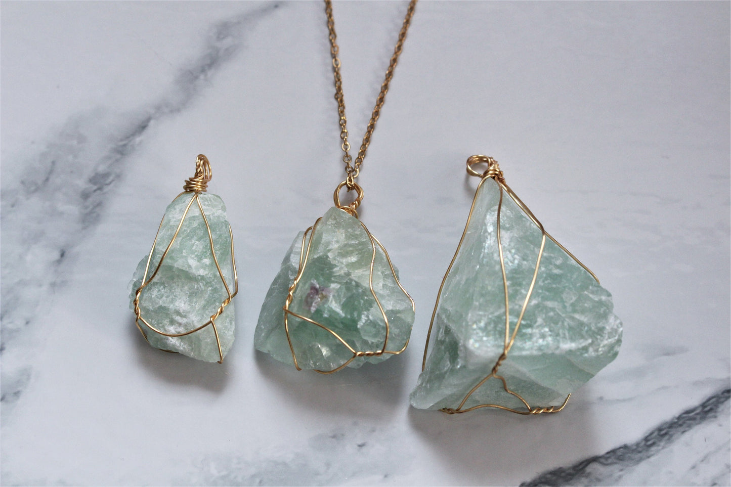 Natural Raw Crystal Rock Necklace Wire Wrapped Gold Jewellery Rose Clear Quartz Green Fluorite Calcite Gift For Her Him Wife Girlfriend UK