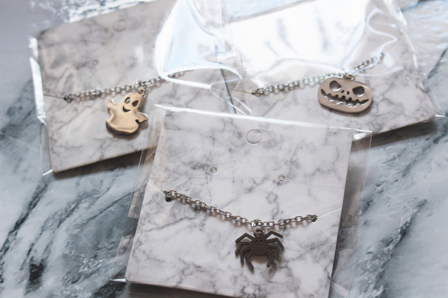 Halloween Necklaces Pumpkin Spider Ghost Spooky Sterling Silver Laser Cut