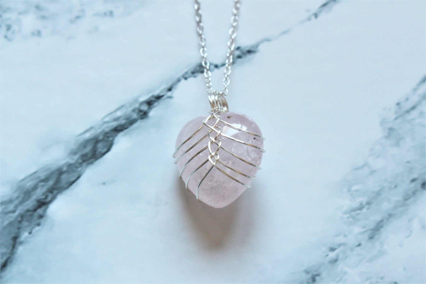 Crystal Heart Pendant Necklace Wire Wrap Necklace Silver Crystal Rock Gift For Her Him Wife Girlfriend Quartz Labradorite Pink Amethyst UK
