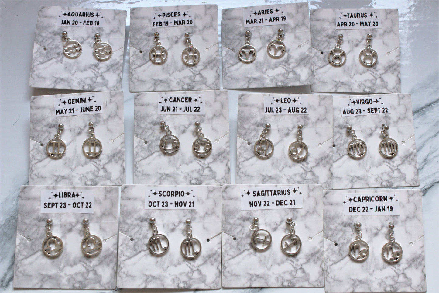 Silver/Gold Zodiac Charm Stud Earrings Sign Horoscope Jewellery Dainty Astrology Aries Leo Taurus Virgo Gemini Free UK Shipping Gift For Her