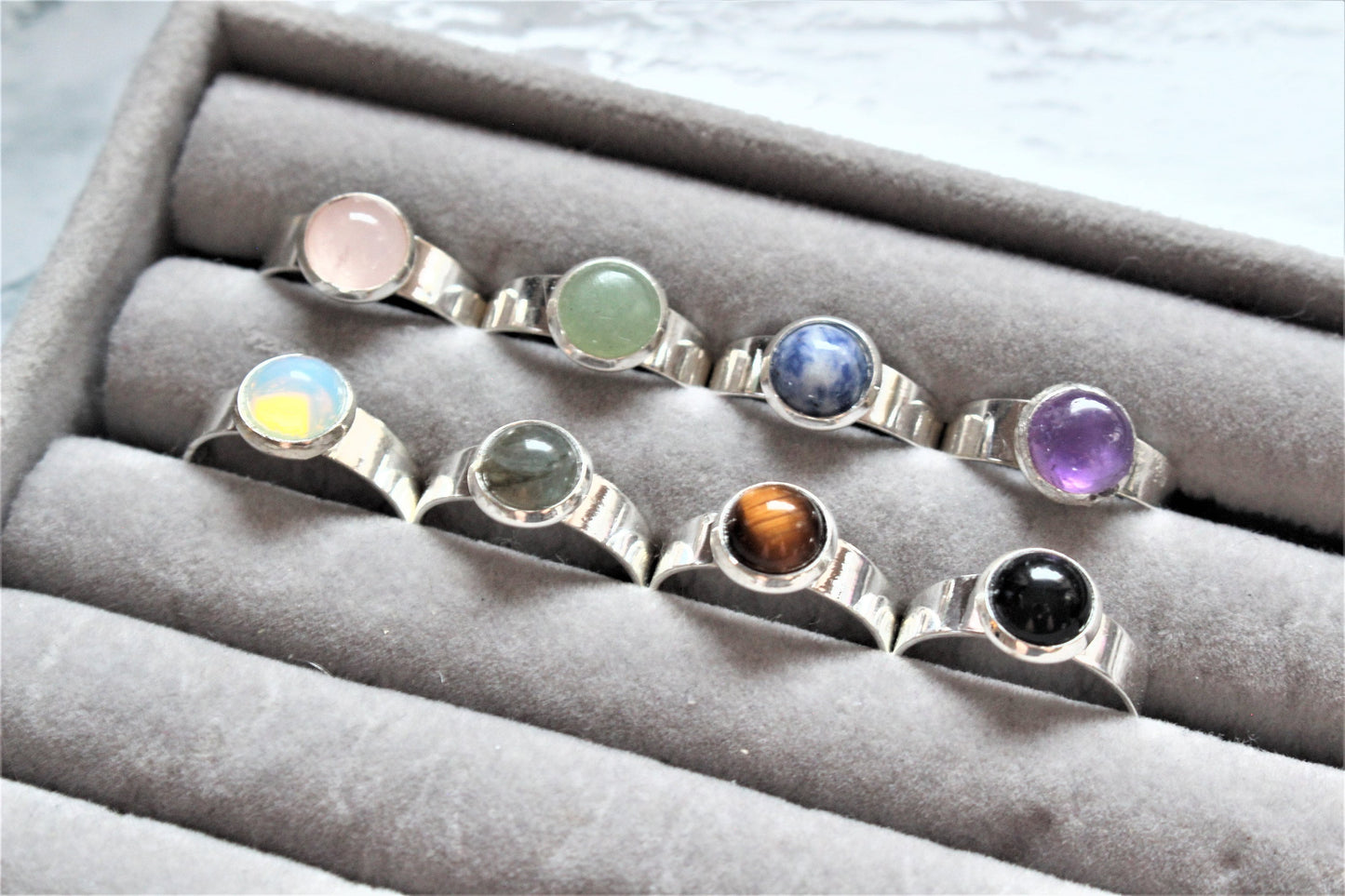 Adjustable Crystal Ring Silver