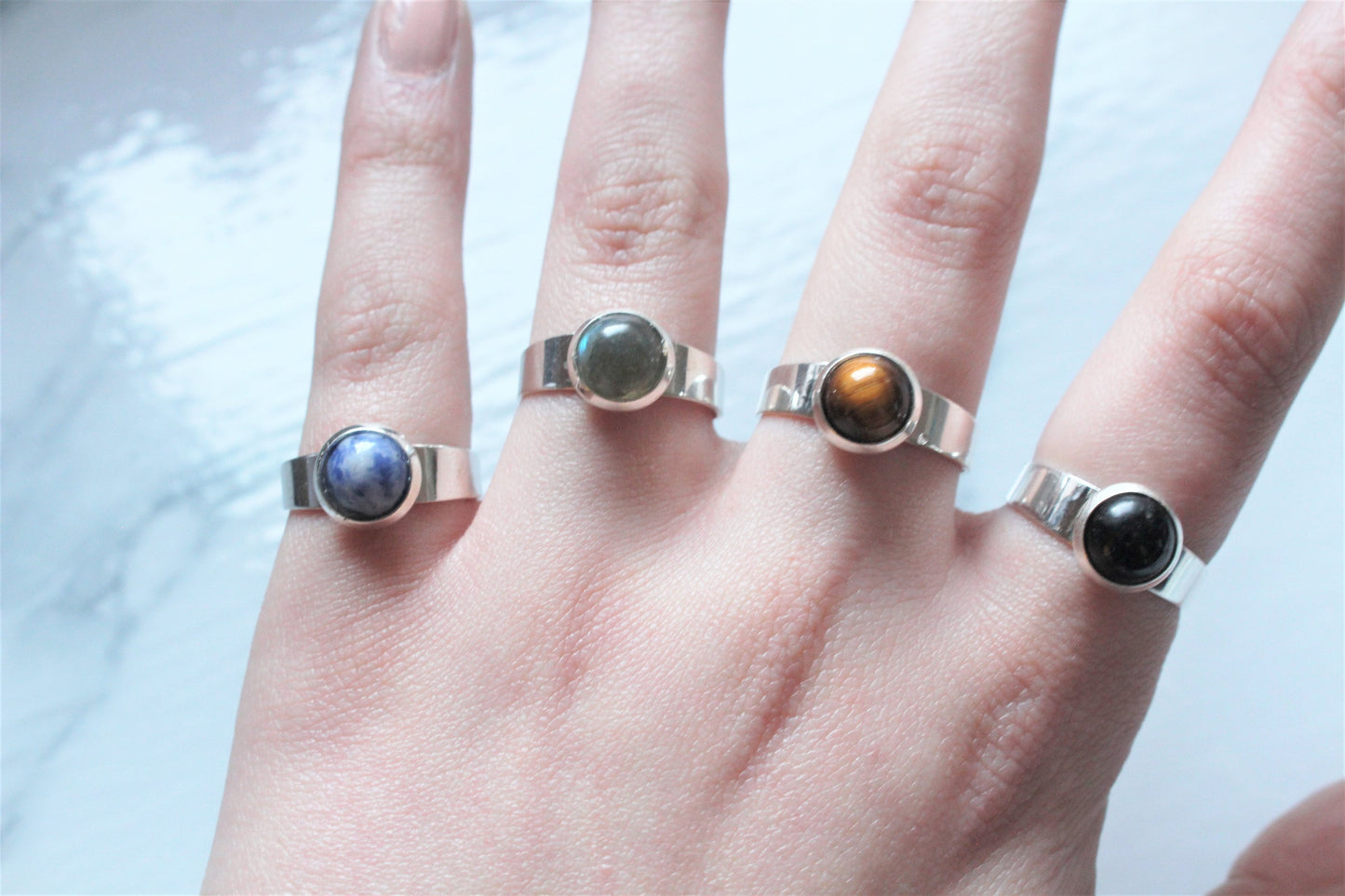 Adjustable Crystal Ring Silver