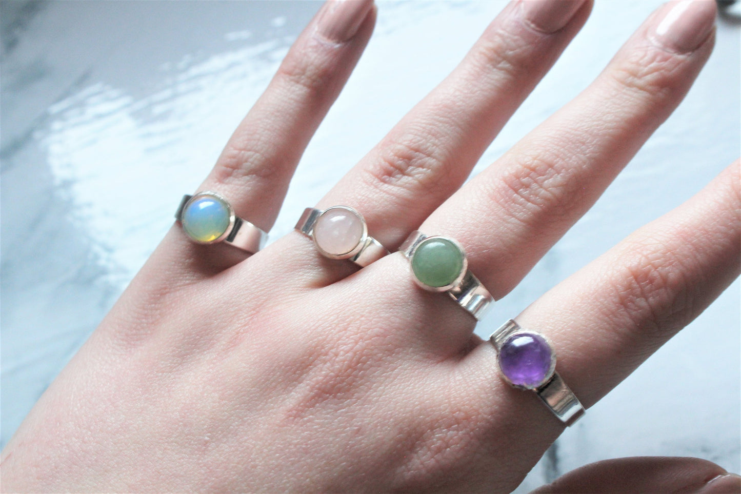 Adjustable Crystal Ring Silver